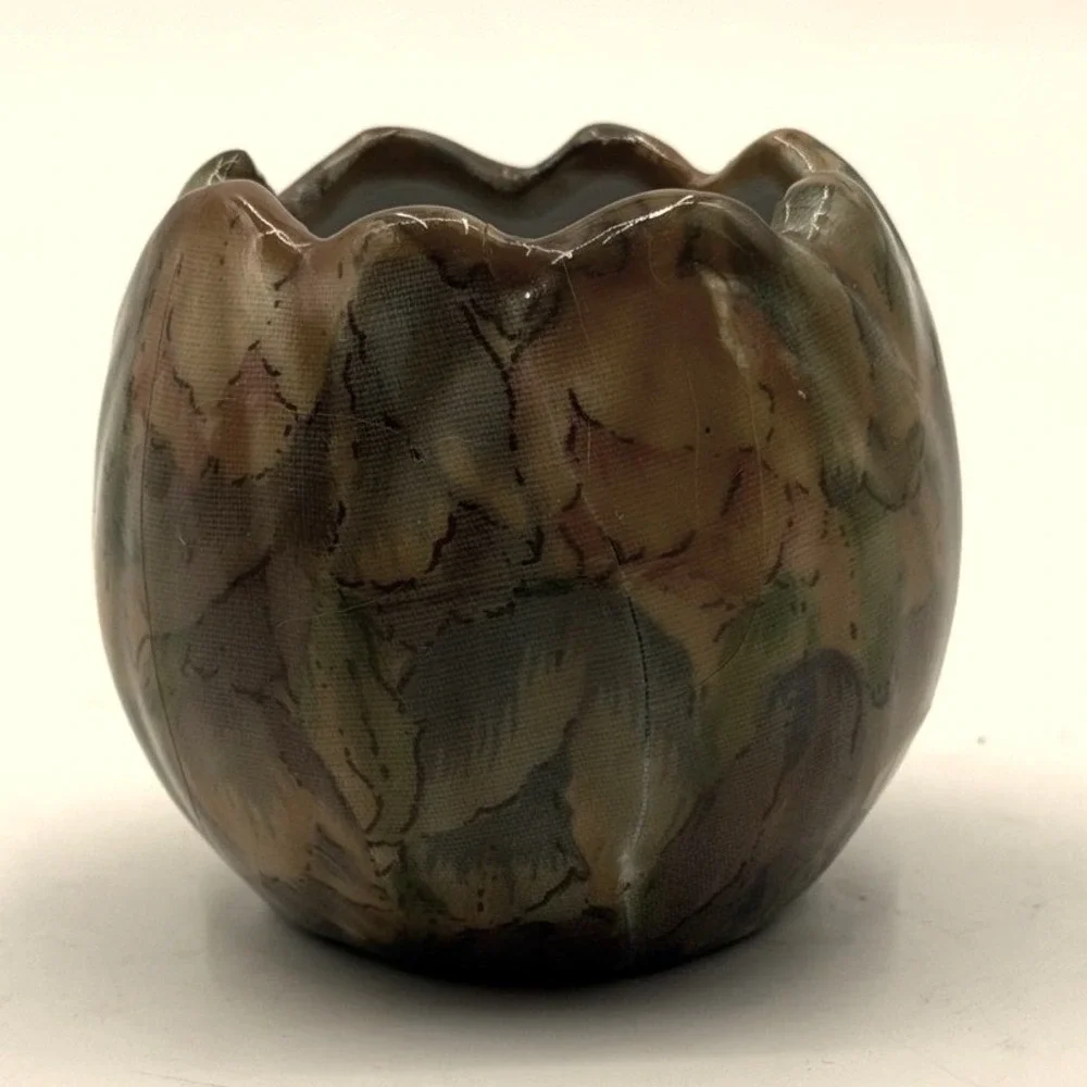 Vintage Art Pottery Ceramic Votive Holder planter Earth Tone Glaze Tulip 2.5in